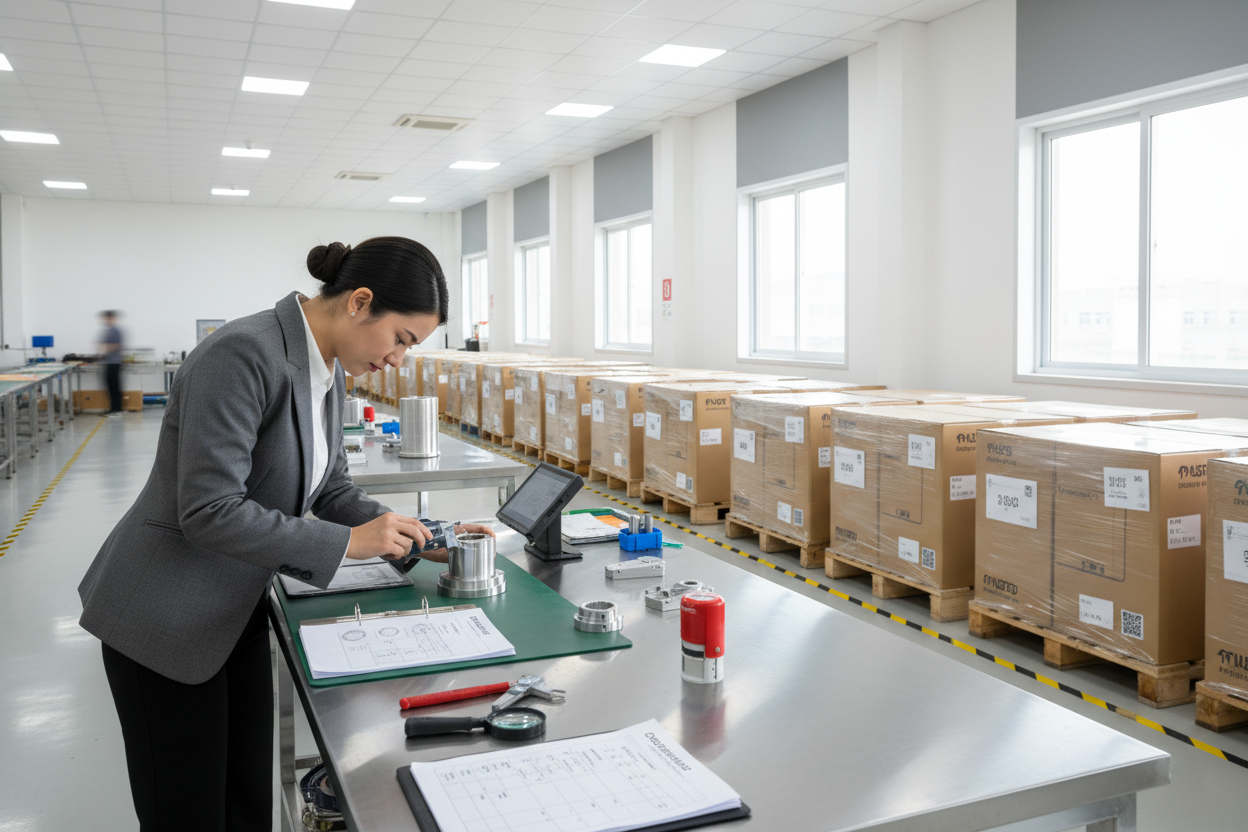 Create an image using a realistic style, with the caption: "A Full-Service, Hassle-Free Experience," highlighting that finished product inspection and industry-standard practices are required before shipment.