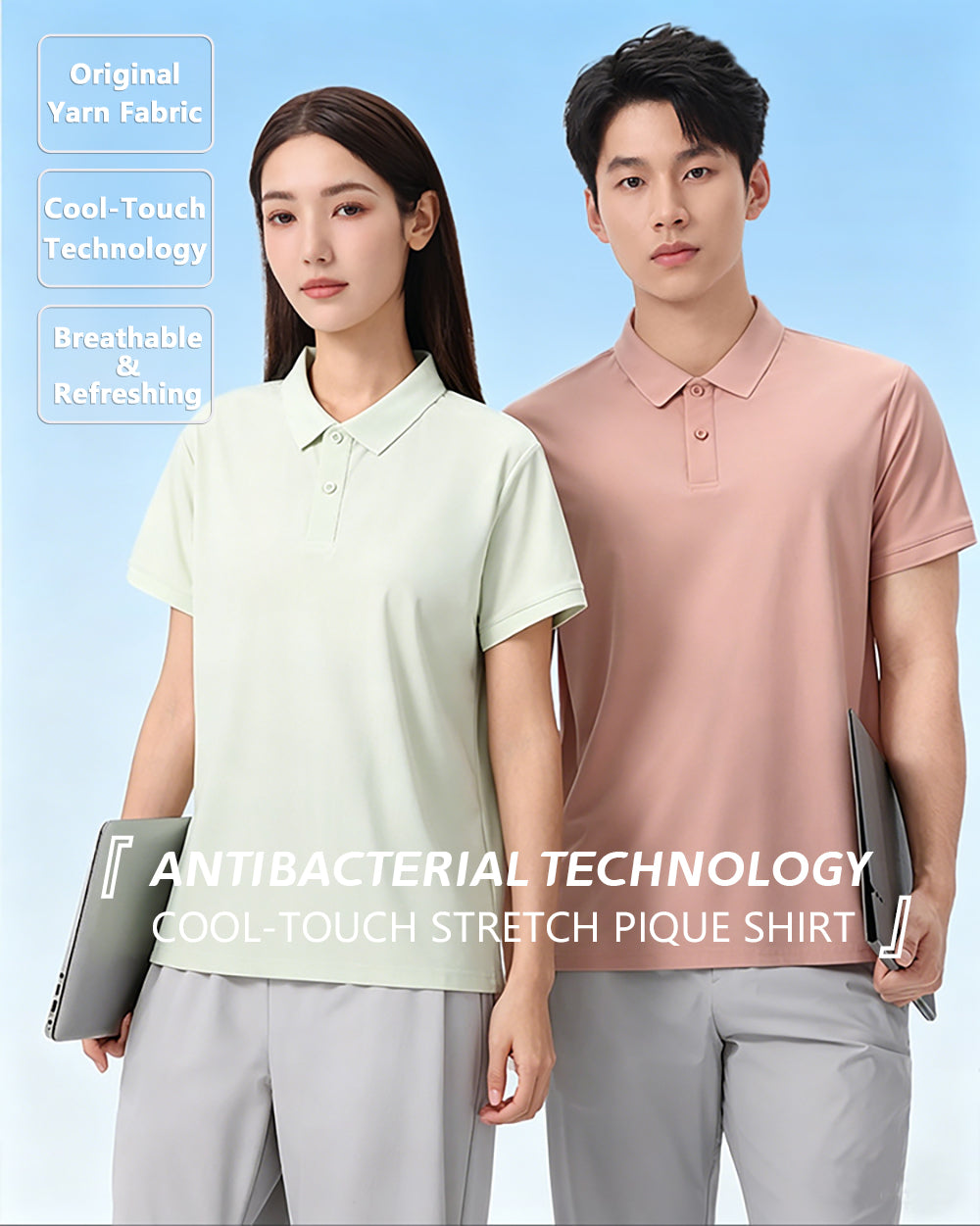 TAVATINO 8826 Cooling Pique Polo Shirt with cooling breathable pique fabric, UPF50 sun protection, and lightweight quick‑dry performance