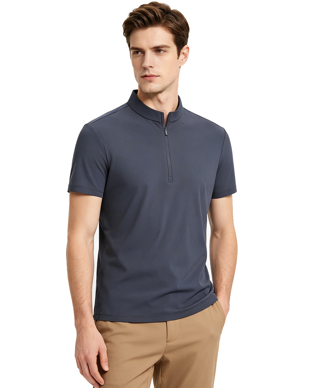 TAVATINO 8869 Ice Cooling Quarter‑Zip Wafer Grid Polo Shirt featuring ice‑cooling wafer‑grid fabric, breathable quick‑dry performance, and lightweight quarter‑zip athletic design