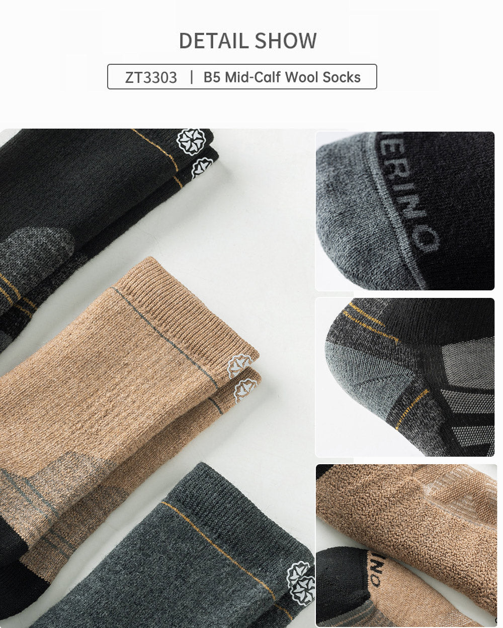 TAVATINO Zoned Merino Wool Hiking Socks ZT3302/ZT3303 - TAVATINO